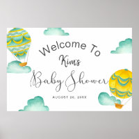 Yellow Aqua Hot Air Balloons Baby Shower Welcome