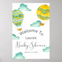 Yellow Aqua Hot Air Balloons Baby Shower Welcome