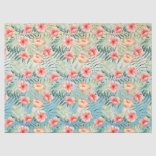 Yellow Aqua Pink Peach Hibiscus Floral Tissue Paper
