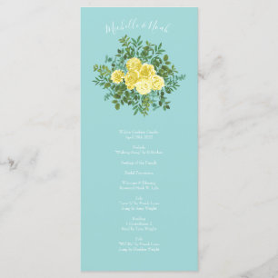Yellow Aqua Teal Rose Wedding Programs Menu