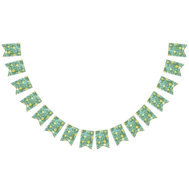 Yellow & Aqua Vintage Spring Floral Wedding Bunting (All)