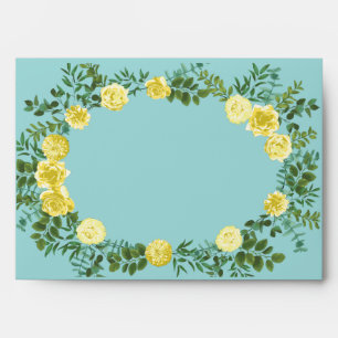 Yellow & Aqua Vintage Spring Floral Wedding Envelope