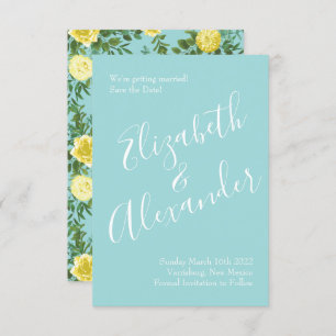 Yellow & Aqua Vintage Spring Floral Wedding Invitation