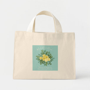 Yellow & Aqua Vintage Spring Floral Wedding Mini Tote Bag