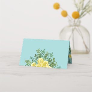 Yellow & Aqua Vintage Spring Floral Wedding Place Card