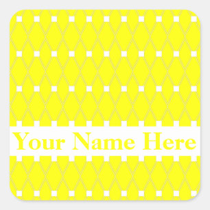 Yellow Argyle Lattice with monogram Square Sticker
