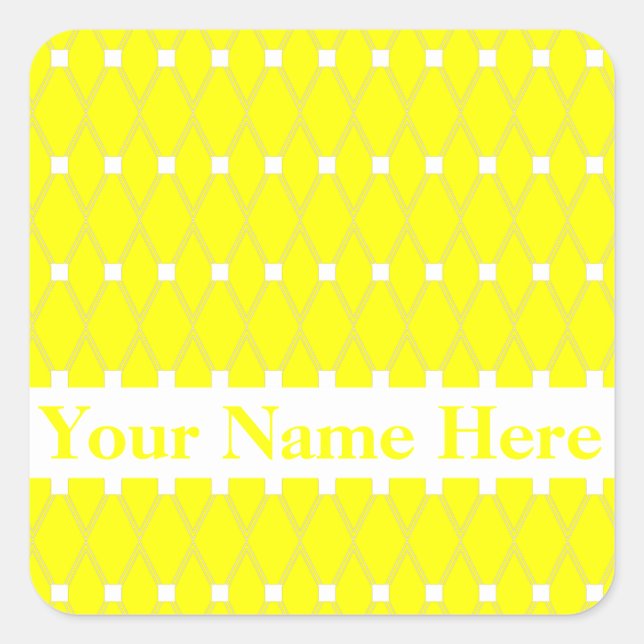 Yellow Argyle Lattice with monogram Square Sticker (Front)