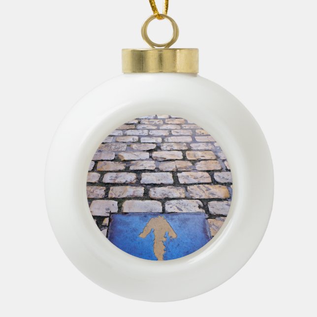 Yellow arrow ceramic ball christmas ornament (Front)