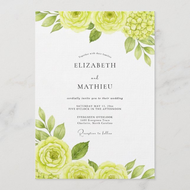 Yellow Artistic Bloom Wedding Invitation (Front)