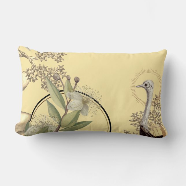 Yellow Artistic Botanical Floral Design Lumbar Cushion (Front)
