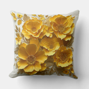 Yellow Artistic Botanical Paper Craft Design Cushion