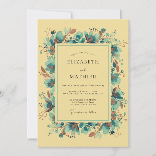 Yellow Artistic Vintage Wedding Invitation (Front)