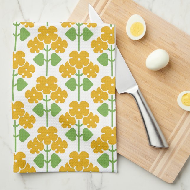 Yellow Arts & Crafts Primroses Kitchen Towel (Quarter Fold)