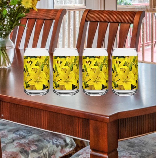 Yellow Asiatic Lily Blooms Floral Can Glass (In Situ)