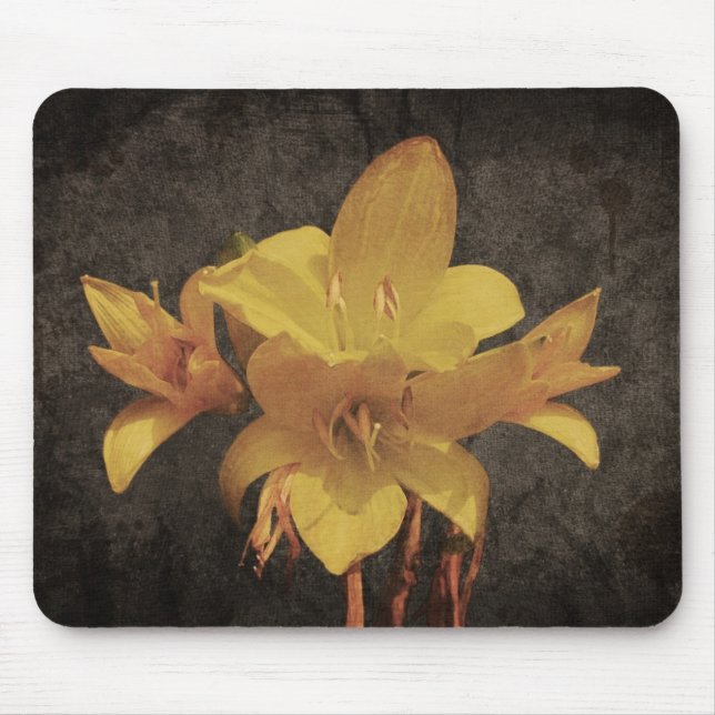 Yellow Asiatic lily on old grunged canvas backgrou Mouse Pad (Front)
