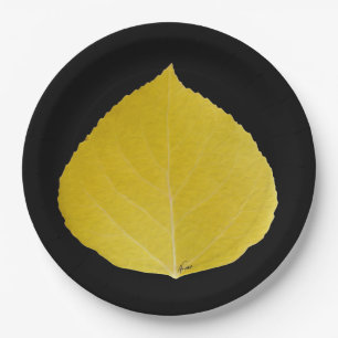 Yellow Aspen Leaf #5 Paper Plate