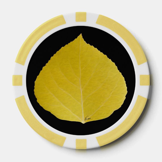 Yellow Aspen Leaf #5 Poker Chips (Front)