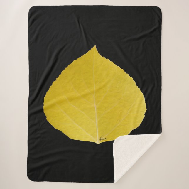 Yellow Aspen Leaf #5 Sherpa Blanket (Front)