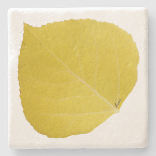Yellow Aspen Leaf #5 Stone Coaster