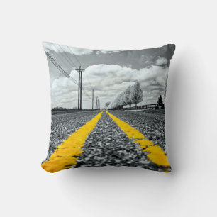 Yellow Asphalt Highway Road Creative Photography Cushion