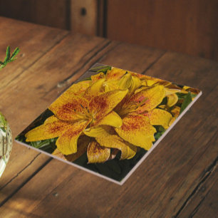 Yellow Astiatic Lily Blooms Floral Tile