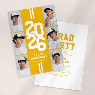 Yellow Athletic Photo Collage Graduation Party Invitation