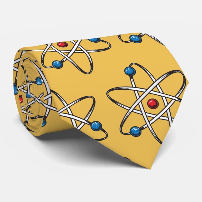 Yellow Atom Molecule Pattern Teacher Science Tie (Rolled)