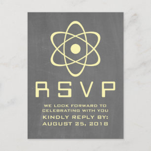 Yellow Atomic Chalkboard RSVP Postcard