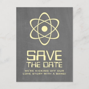 Yellow Atomic Chalkboard Save the Date Postcard