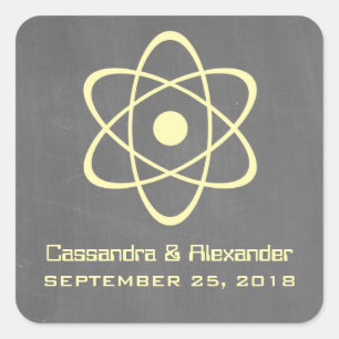 Yellow Atomic Chalkboard Wedding Stickers