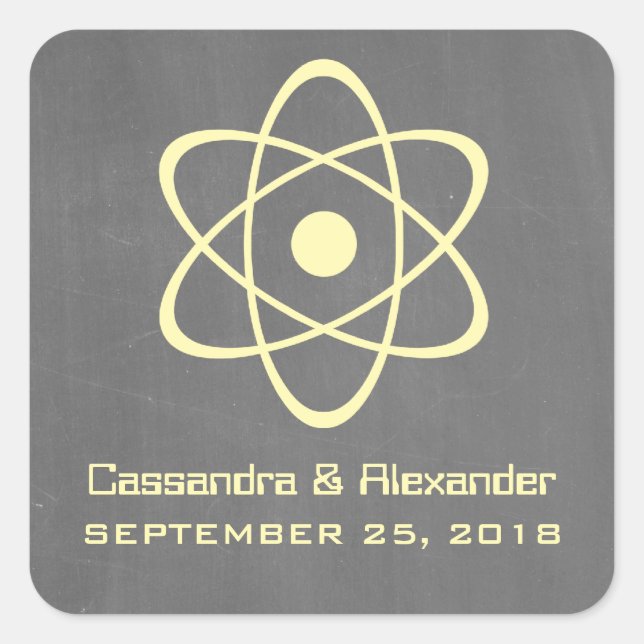 Yellow Atomic Chalkboard Wedding Stickers (Front)