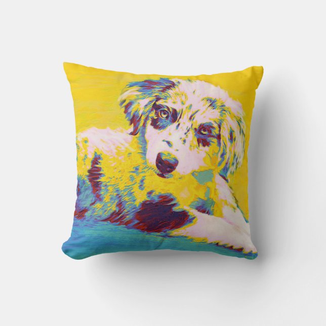 yellow australian shephard puppy pillow (Front)