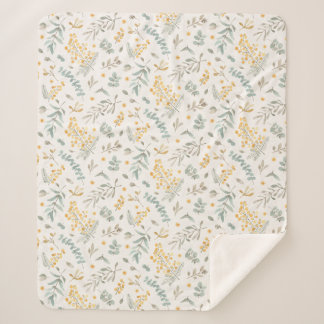 Yellow Australian wattle eucalyptus leaves beige Sherpa Blanket