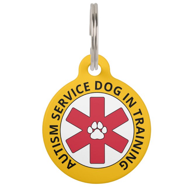 Yellow Autism Service Dog In Training Pet Tag (Front)