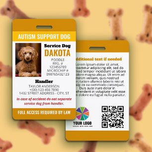 Yellow Autism Support Dog Logo QR Photo ID ID Badge