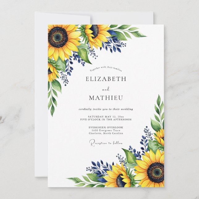 Yellow Autumn Floral Wedding Invitation (Front)