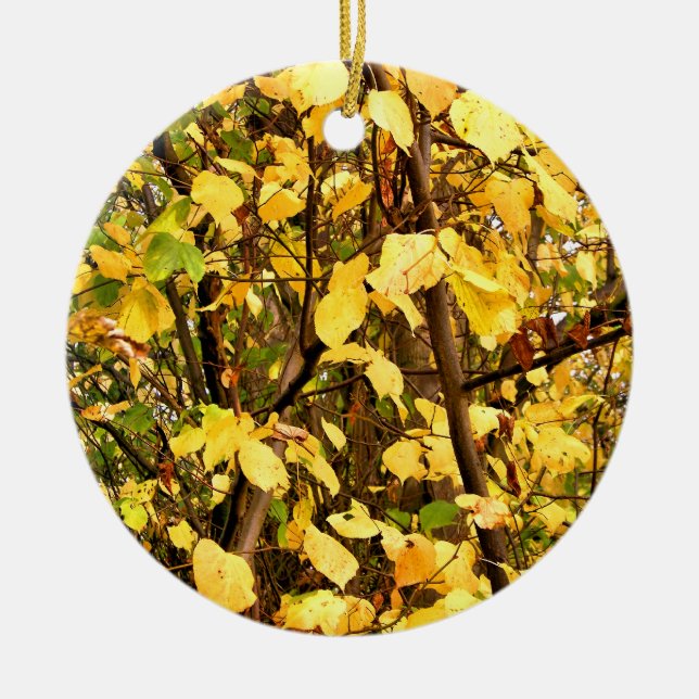 YELLOW AUTUMN LEAVES CERAMIC TREE DECORATION (Front)