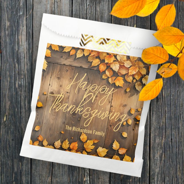 Yellow Autumn Leaves on Wood Thanksgiving Favour Bags (Creator Uploaded)