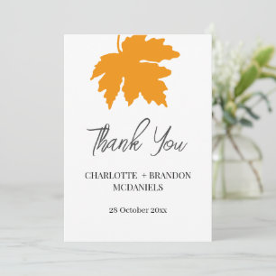 Yellow Autumn Maple Leaf Wedding Thank You Card