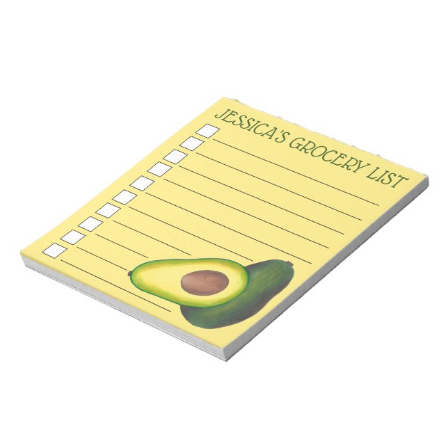 Yellow Avocado Personalised Grocery To Do List Notepad (Rotated)