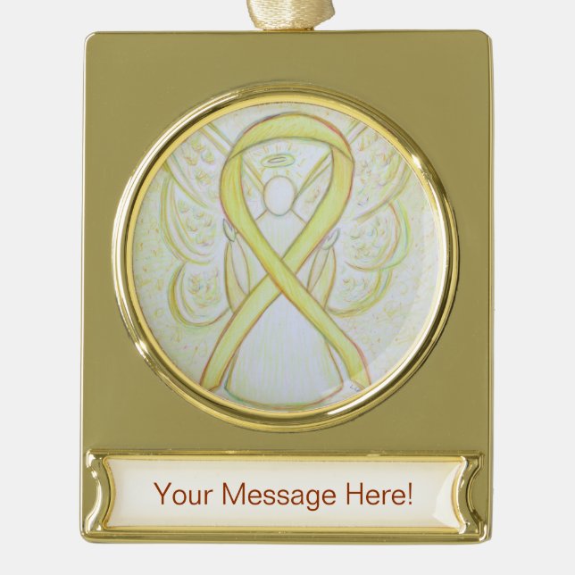 Yellow Awareness Ribbon Angel Art Custom Ornament (Front)