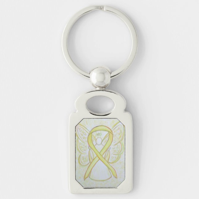 Yellow Awareness Ribbon Angel Custom Keychain Art (Front)
