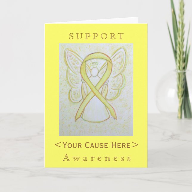 Yellow Awareness Ribbon Angel Customised Card (Front)