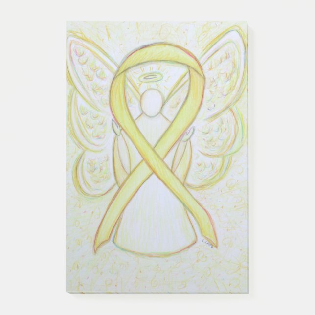 Yellow Awareness Ribbon Angel Sticky Post ItNotes Post-it Notes (Front)