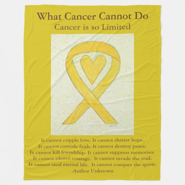 Yellow Awareness Ribbon Bone Cancer Heart Blanket (Front)