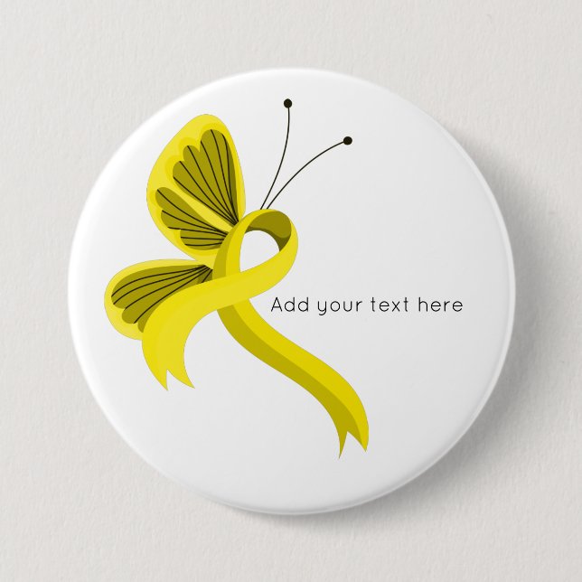 Yellow Awareness Ribbon Butterfly Button (Front)