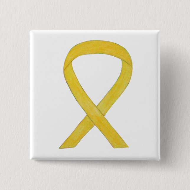 Yellow Awareness Ribbon Custom Art Pins (Front)