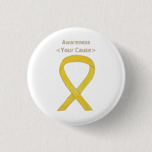 Yellow Awareness Ribbon Custom Pin Button