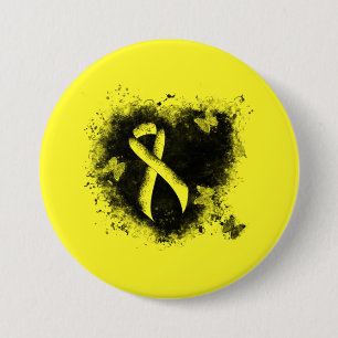 Yellow Awareness Ribbon Grunge Heart 7.5 Cm Round Badge