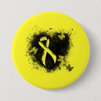Yellow Awareness Ribbon Grunge Heart 7.5 Cm Round Badge